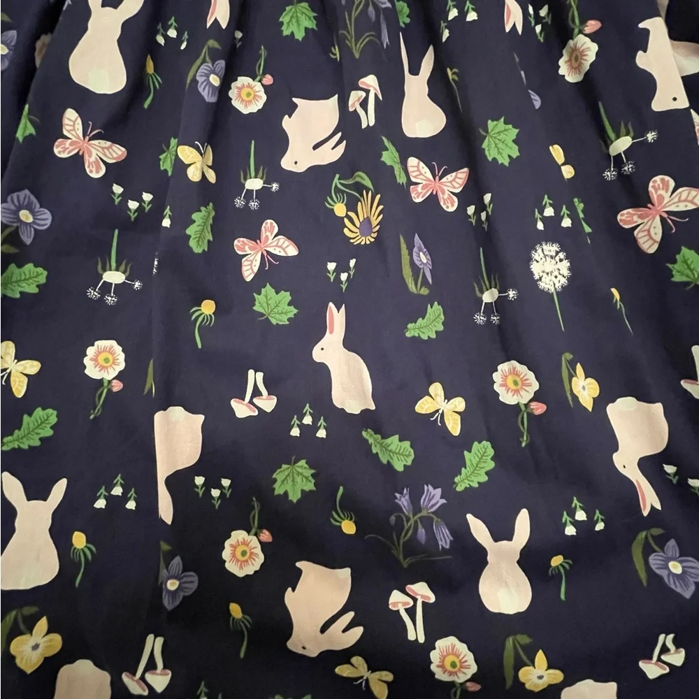 ModCloth x Collectif Spring Skirt Sz 4 Navy Easter Bunnies Butterflies Mushrooms - Picture 3 of 8